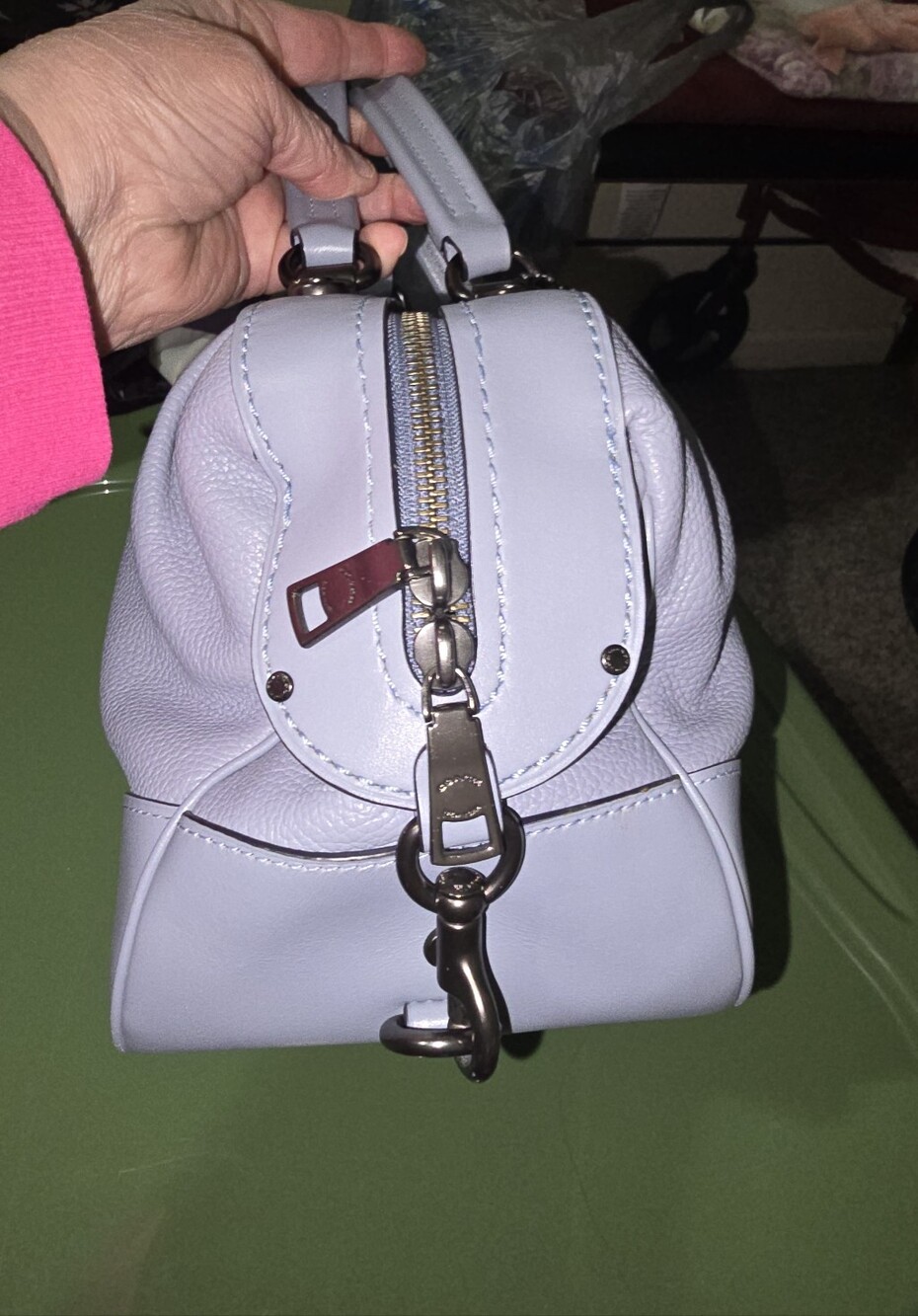 Coach Lane Pebbled Leather Satchel in Light Blue With Crossbody Strap - Picture 2 of 14